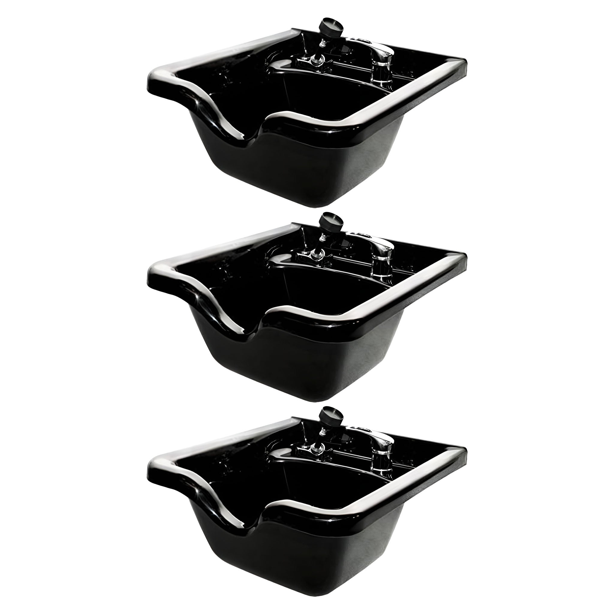 PureSana Chromium 3 Pack Plastic Salon Bowls Square Sink Tubs for Washing, Black - VMInnovations