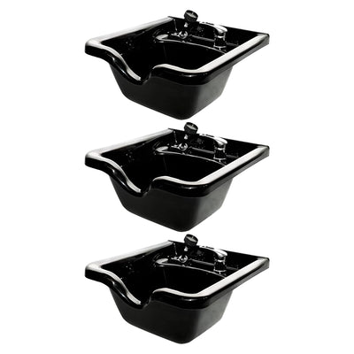 PureSana Chromium 3 Pack Plastic Salon Bowls Square Sink Tubs for Washing, Black - VMInnovations