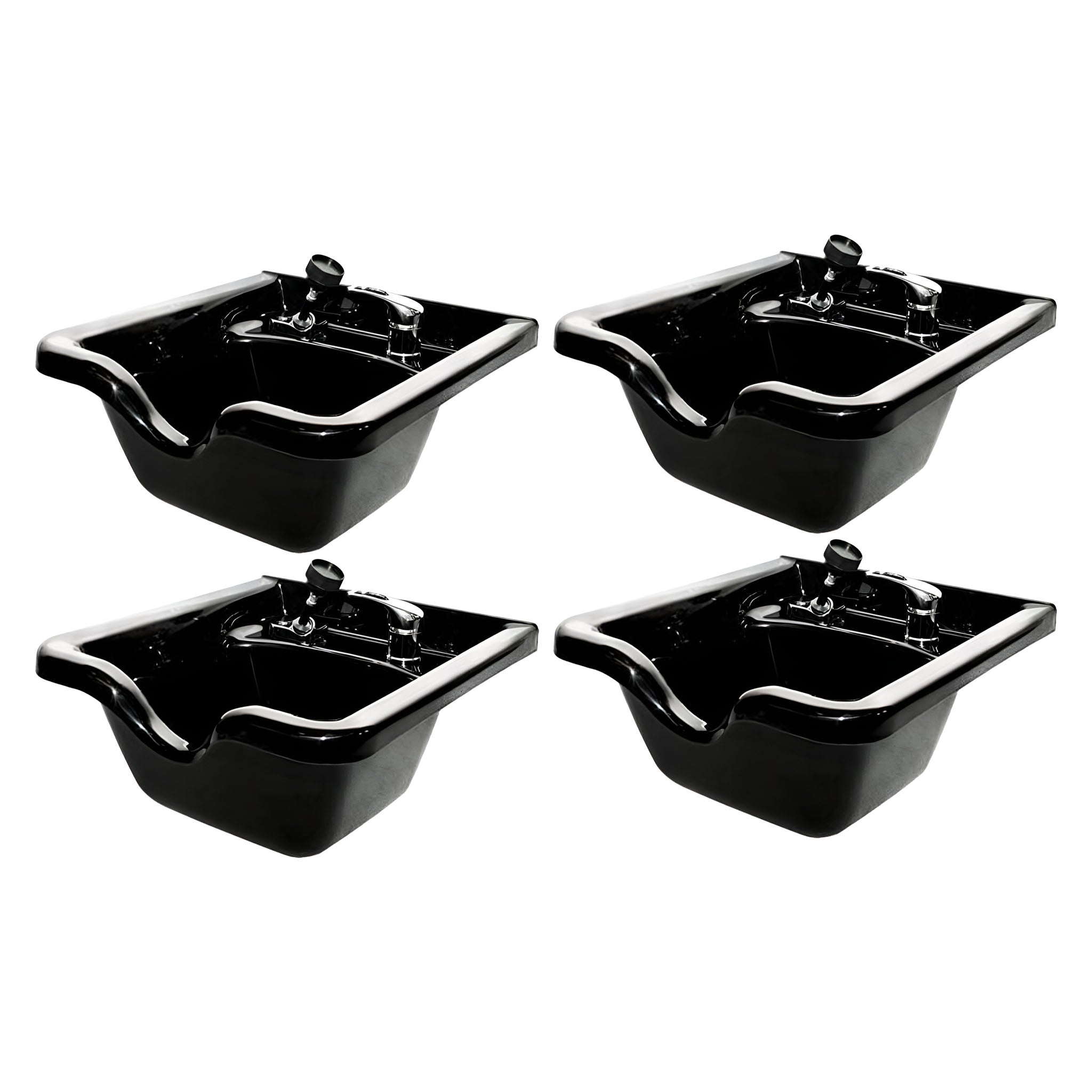 PureSana Chromium 4 Pack Plastic Salon Bowls Square Sink Tubs for Washing, Black - VMInnovations