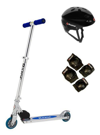 Razor A Kick Scooter Boys/Girls (Blue) with Child Helmet, Elbow & Knee Pads