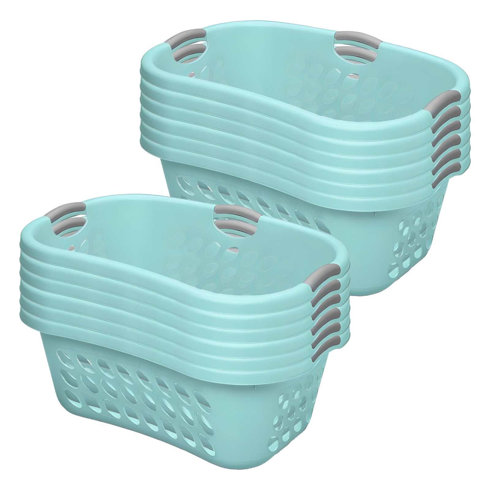 Sterilite 12 Pack Plastic Laundry Basket Ultra HipHold 1.25 Bu Contour Rim, Mint - VMInnovations