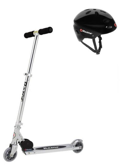 Razor A Kick Scooter Boys/Girls (Clear) & Child Helmet (Glossy Black)