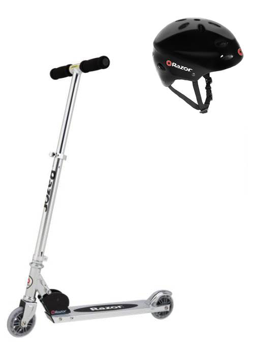 Razor A Kick Scooter Boys/Girls (Clear) & Child Helmet (Glossy Black)