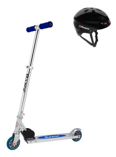 Razor A Kick Scooter Boys/Girls (Blue) & Child Helmet (Glossy Black)