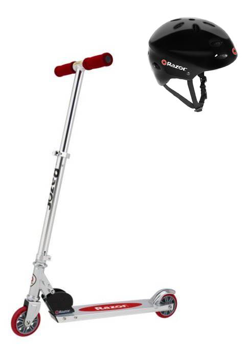 Razor A Kick Scooter Boys/Girls (Red) & Child Helmet (Glossy Black)