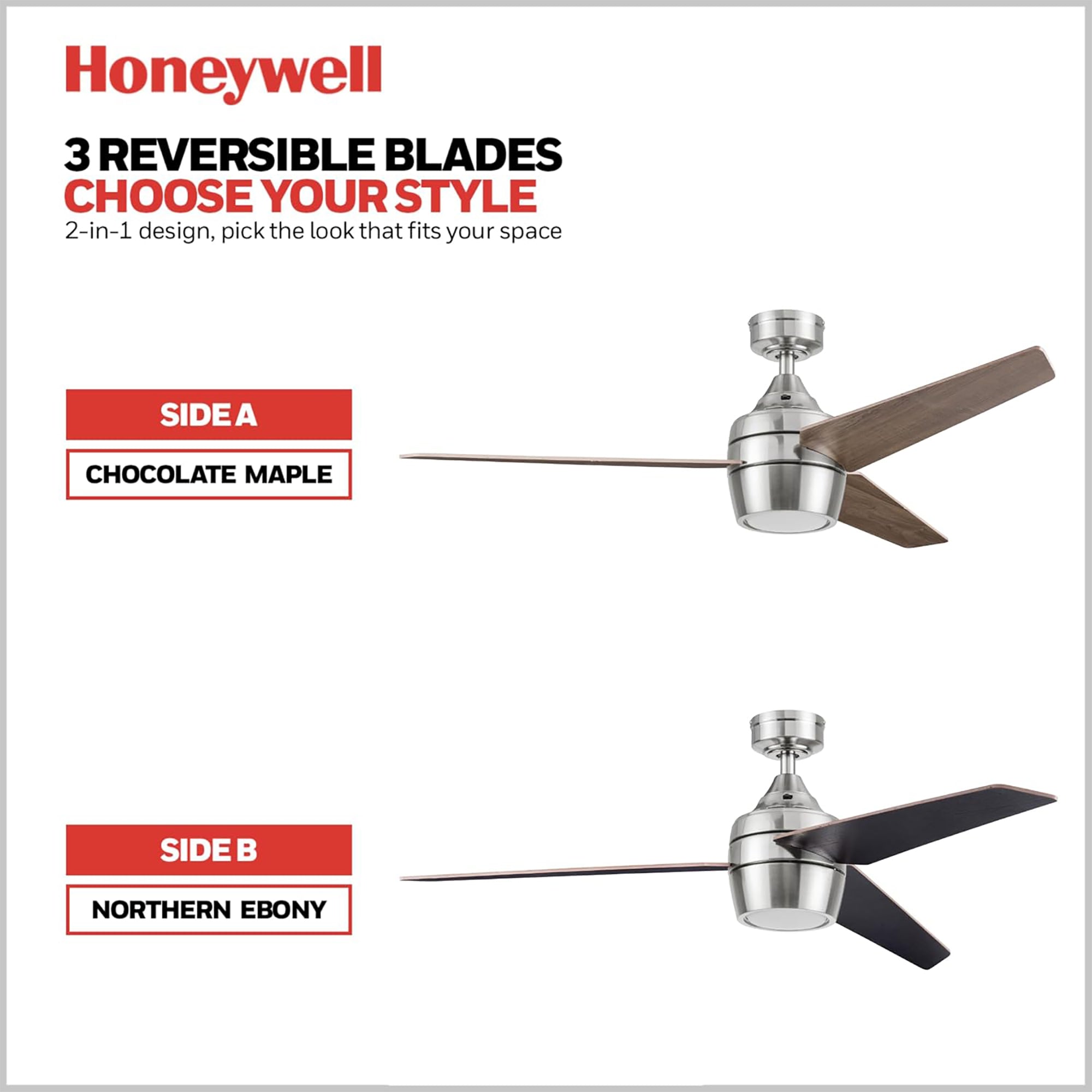 Honeywell Eamon Ceiling Fan, Quiet Motor and Remote Control, 52", Brushed Nickel - VMInnovations