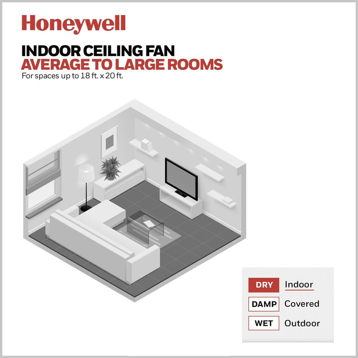 Honeywell Eamon Ceiling Fan, Quiet Motor and Remote Control, 52", Brushed Nickel