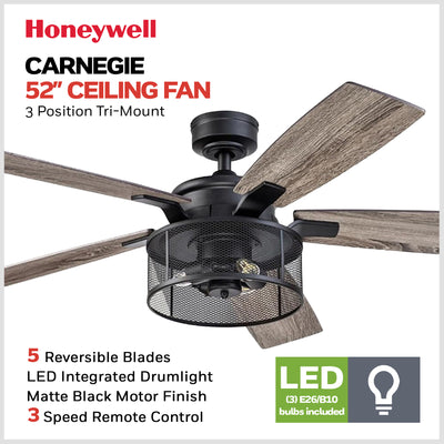 Honeywell Carnegie Ceiling Fan, Quiet Motor and Remote Control, 52" (Used)