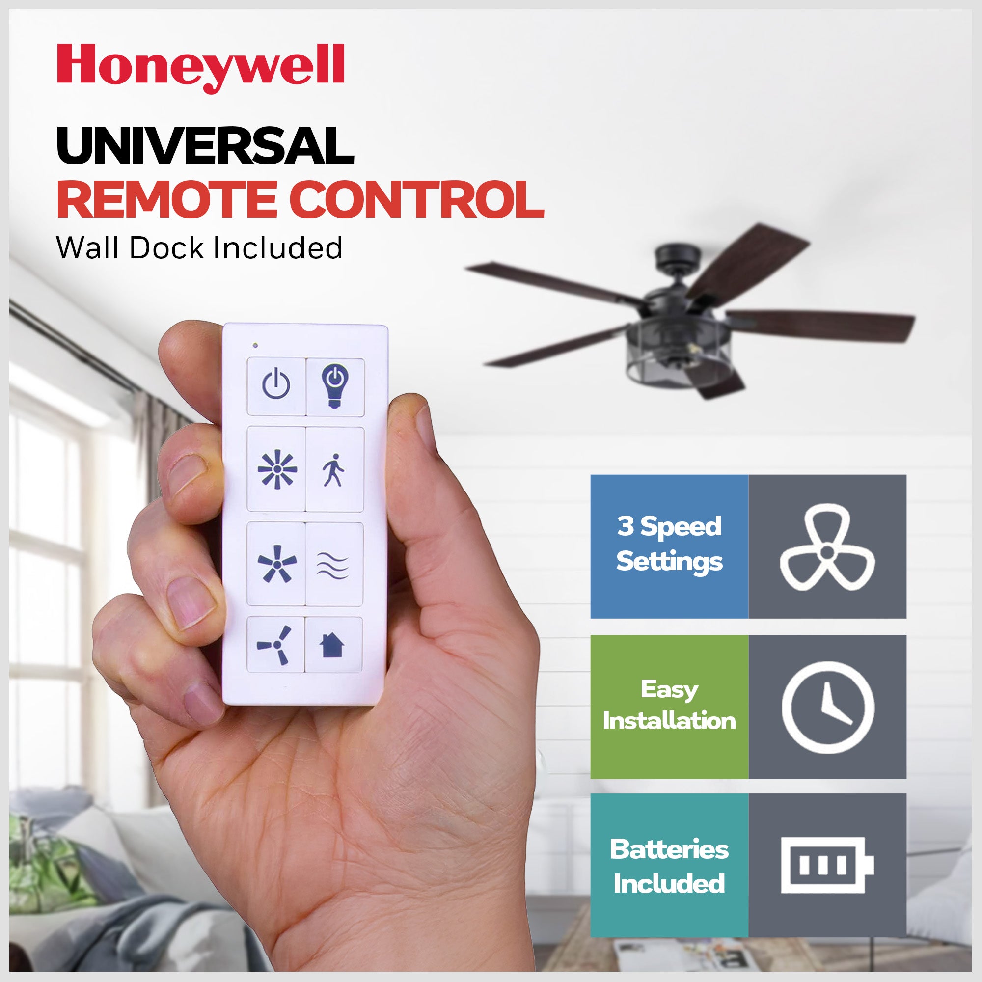 Honeywell Carnegie Ceiling Fan, Quiet Motor and Remote Control, 52" (Used)