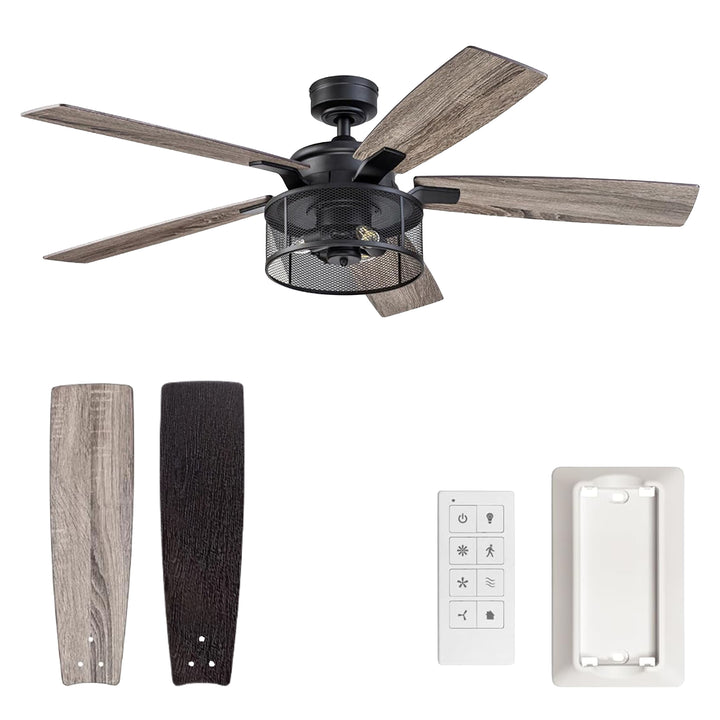 Honeywell Carnegie Ceiling Fan, Quiet Motor and Remote Control, 52", Matte Black