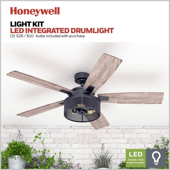 Honeywell Carnegie Ceiling Fan, Quiet Motor & Remote Control, 52", Blk(Open Box)