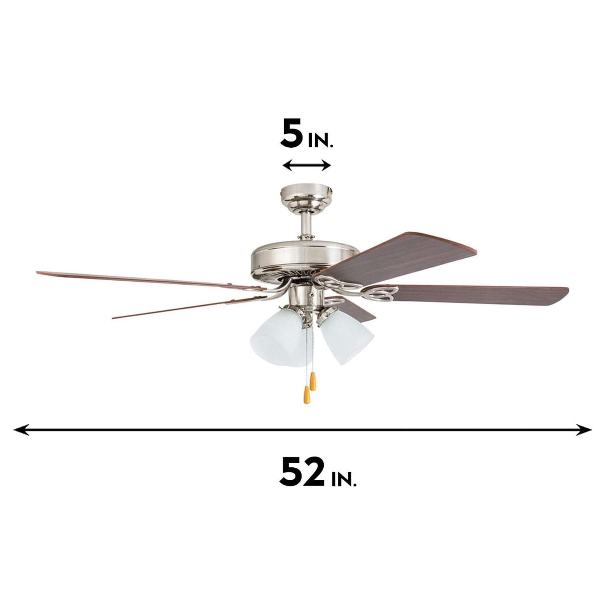 Portage Bay 52" Stannor Ceiling Fan Indoor Light Kit w/ 3 Bulbs, Brushed Nickel - VMInnovations