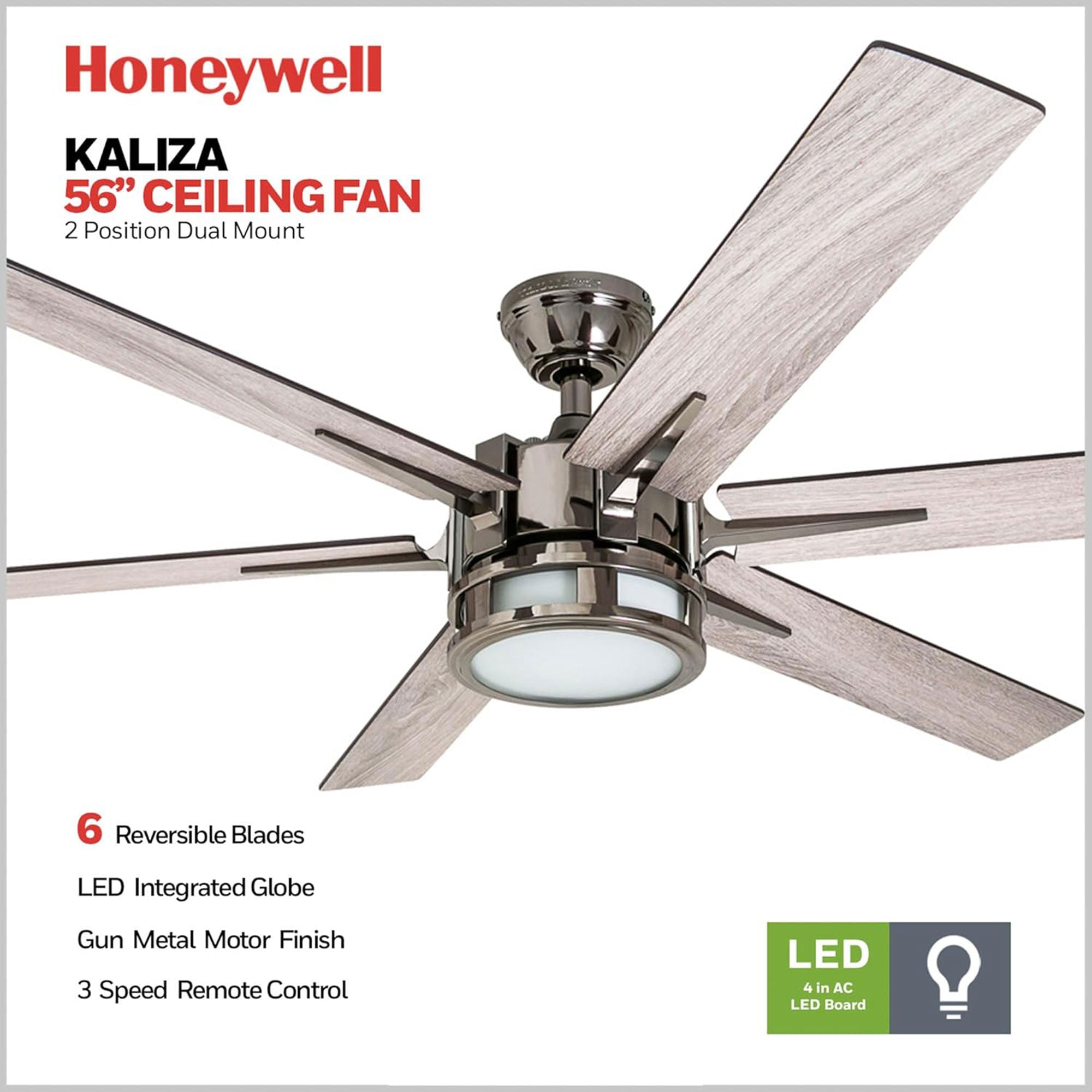 Honeywell Kaliza Ceiling Fan with Quiet Motor and Remote Control, 56"(For Parts)