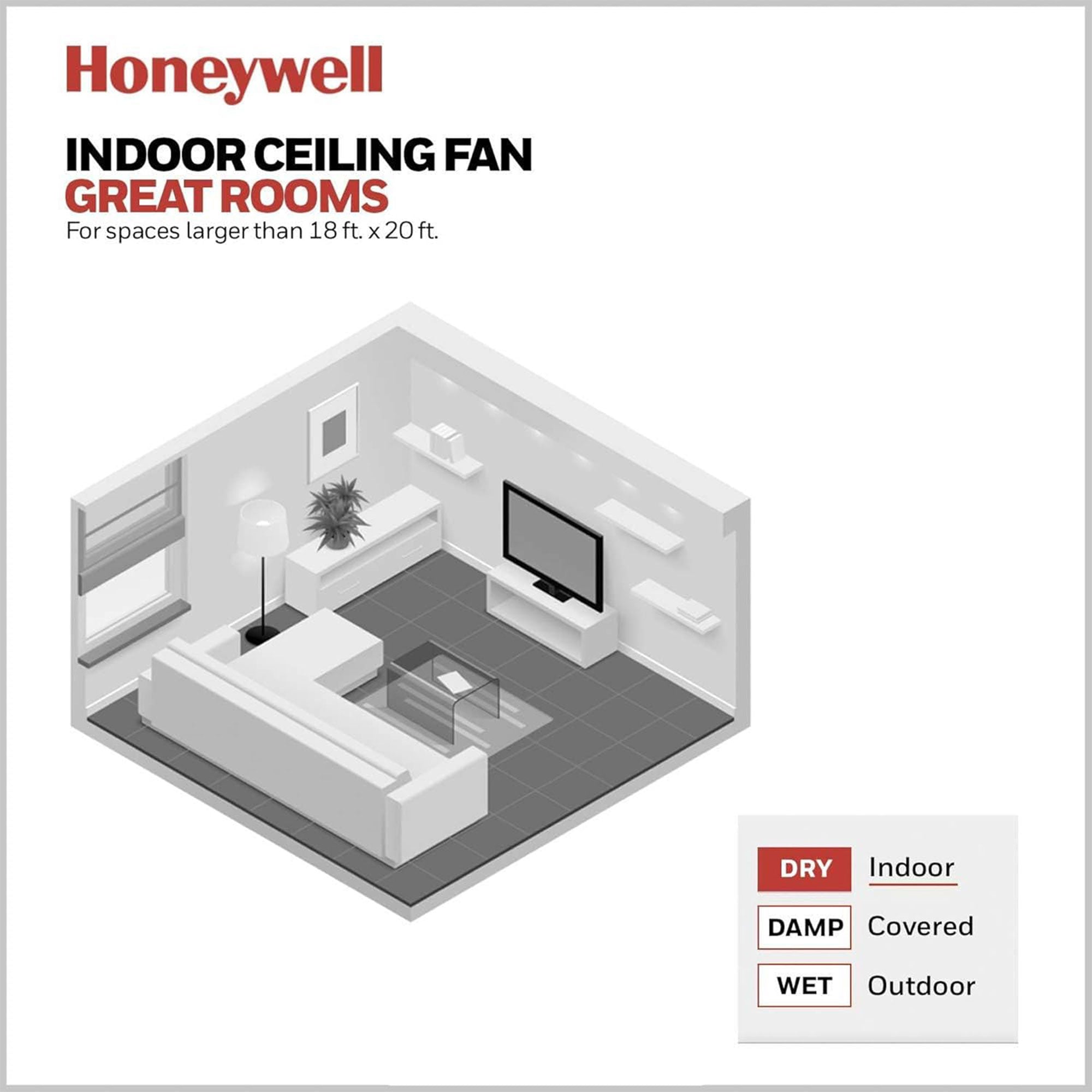 Honeywell Kaliza Ceiling Fan with Quiet Motor and Remote Control, 56" (Open Box)