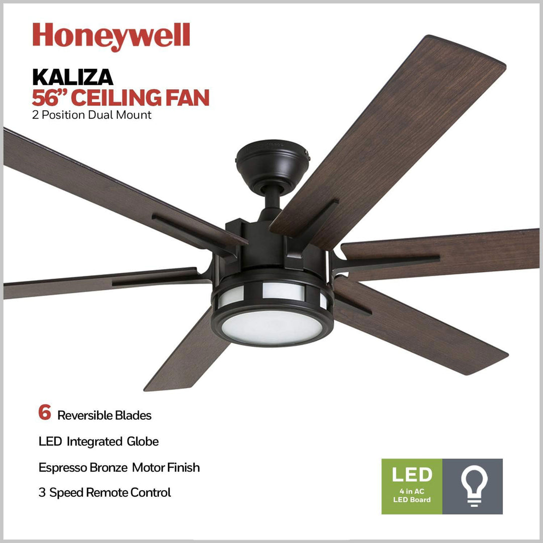 Honeywell Kaliza Ceiling Fan Quiet Motor and Remote Control, 56", Bronze (Used)