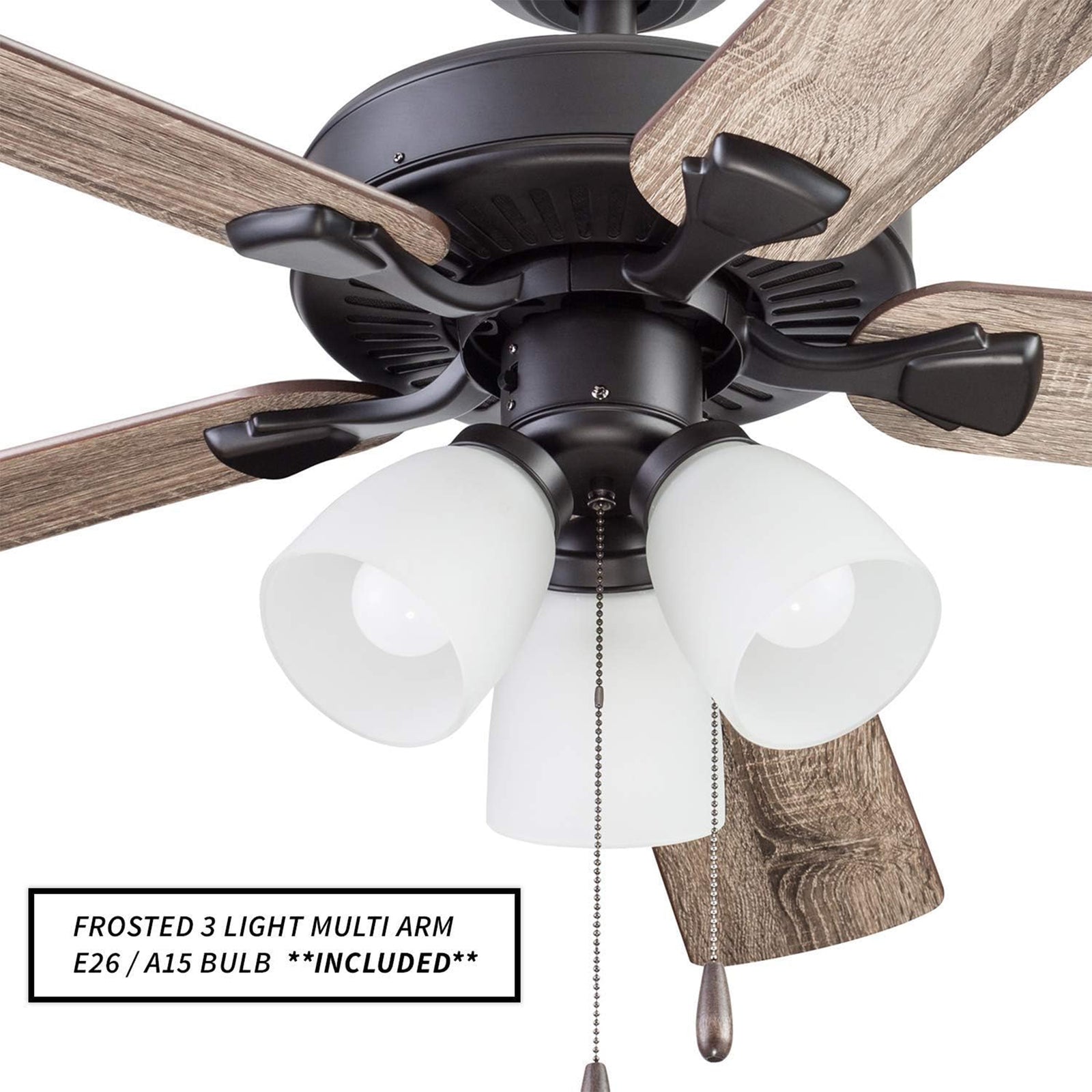 Portage Bay 52" Stannor Ceiling Fan Indoor Light Kit with 3 Bulbs, 51434, Bronze - VMInnovations