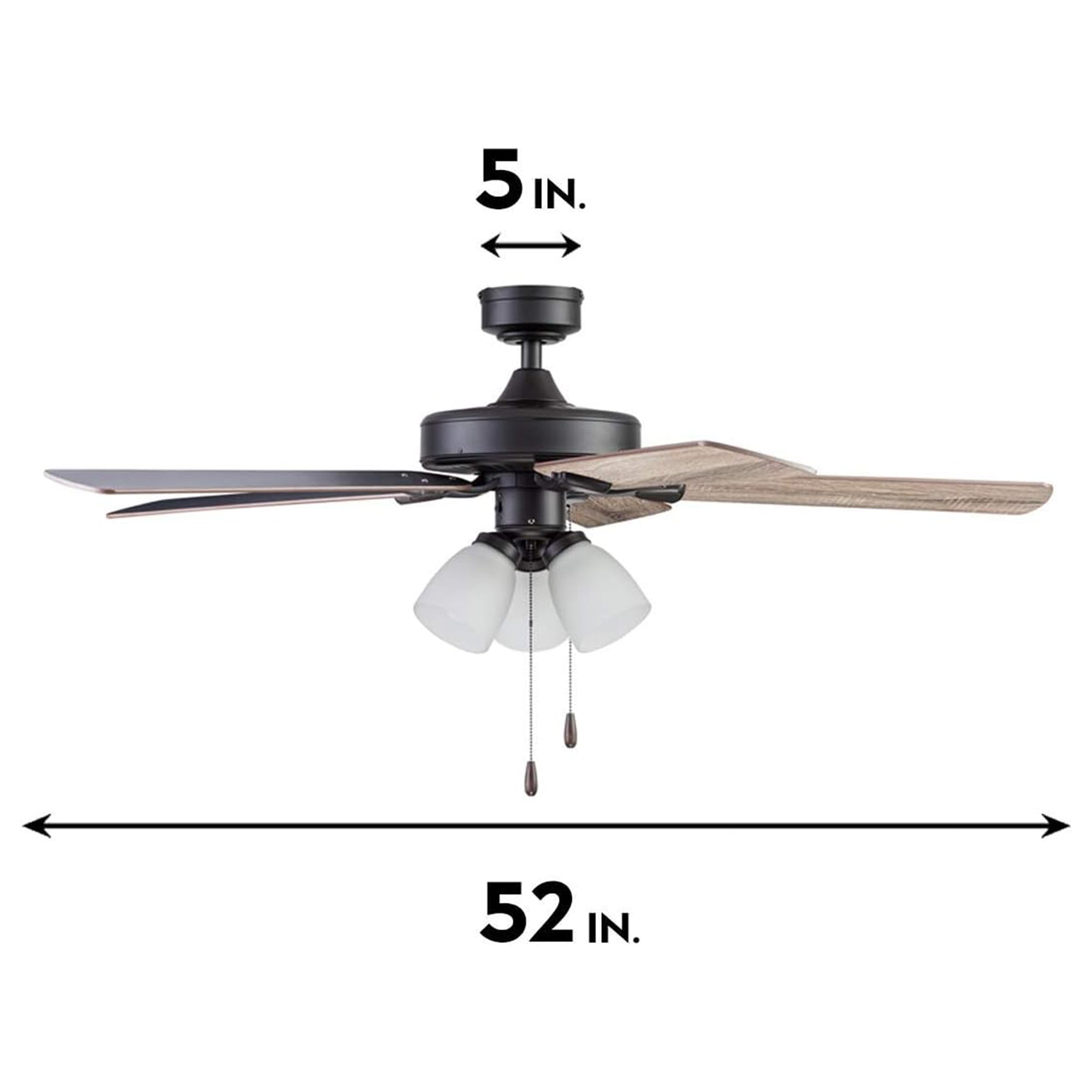 Portage Bay 52" Stannor Ceiling Fan Indoor Light Kit with 3 Bulbs, 51434, Bronze - VMInnovations