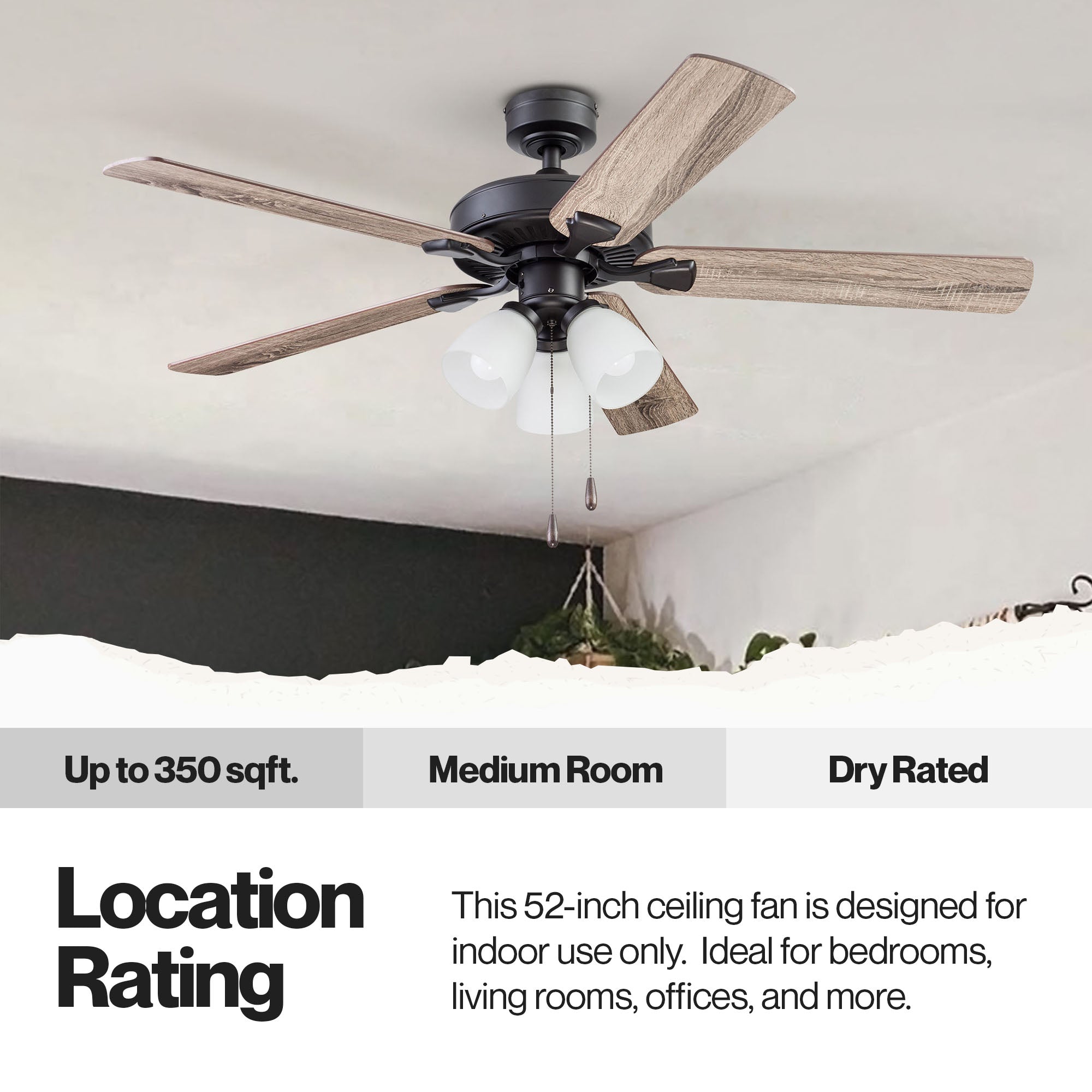 Portage Bay 52" Stannor Ceiling Fan Indoor Light Kit with 3 Bulbs, 51434, Bronze - VMInnovations