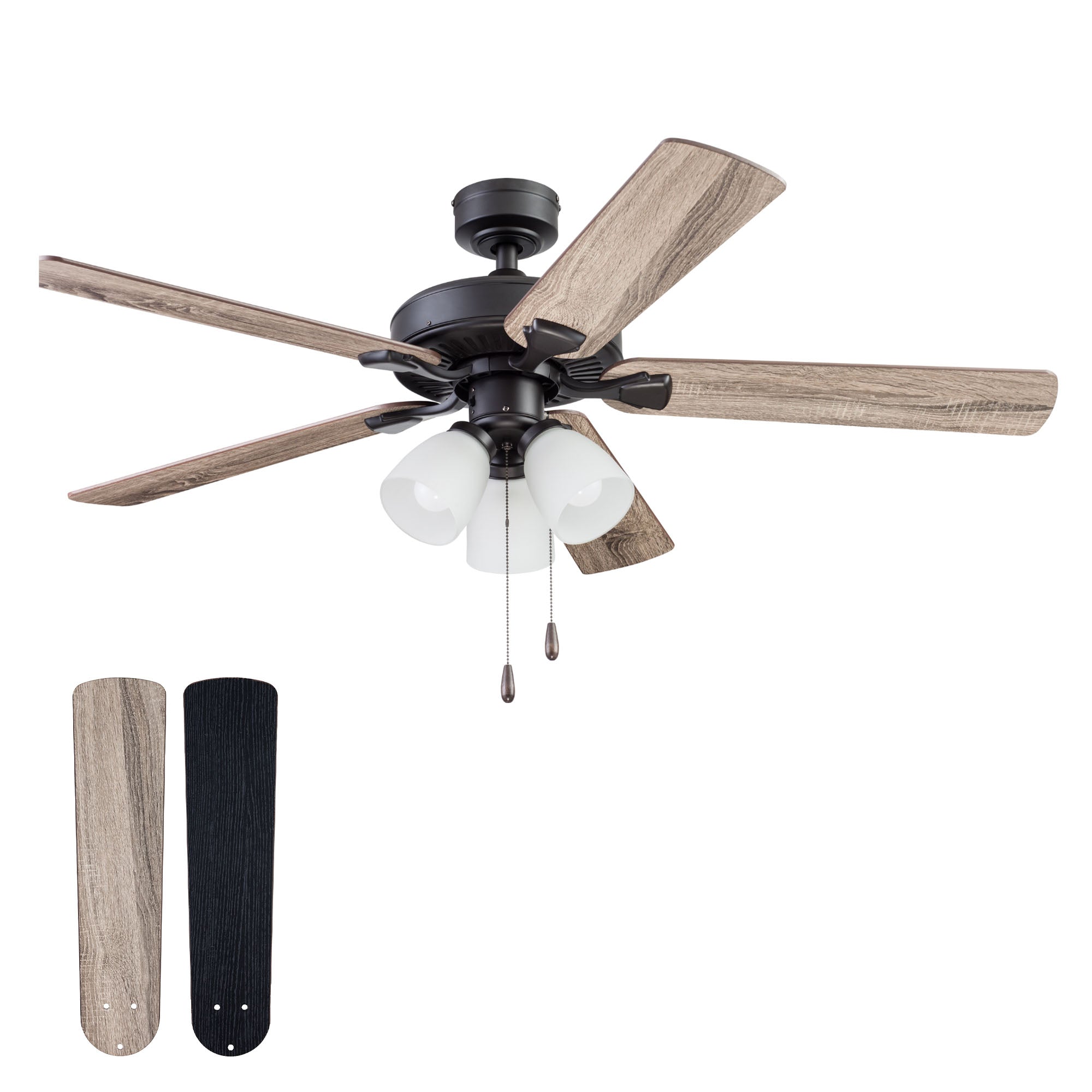 Portage Bay 52" Stannor Ceiling Fan Indoor Light Kit with 3 Bulbs, 51434, Bronze - VMInnovations