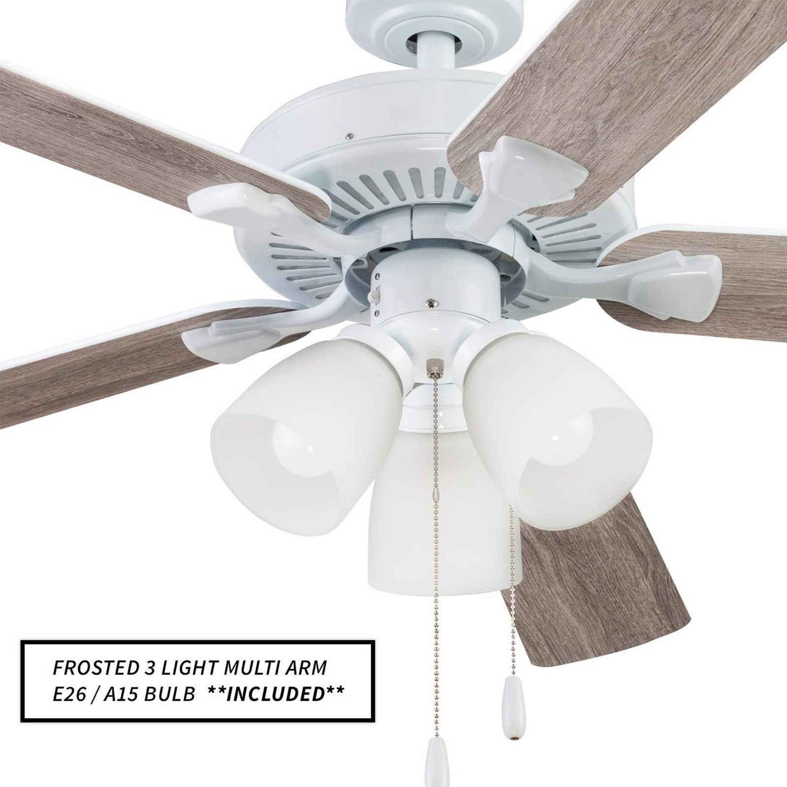 Portage Bay 52" Stannor Ceiling Fan Indoor Light Kit with 3 Bulbs, 51435, White - VMInnovations
