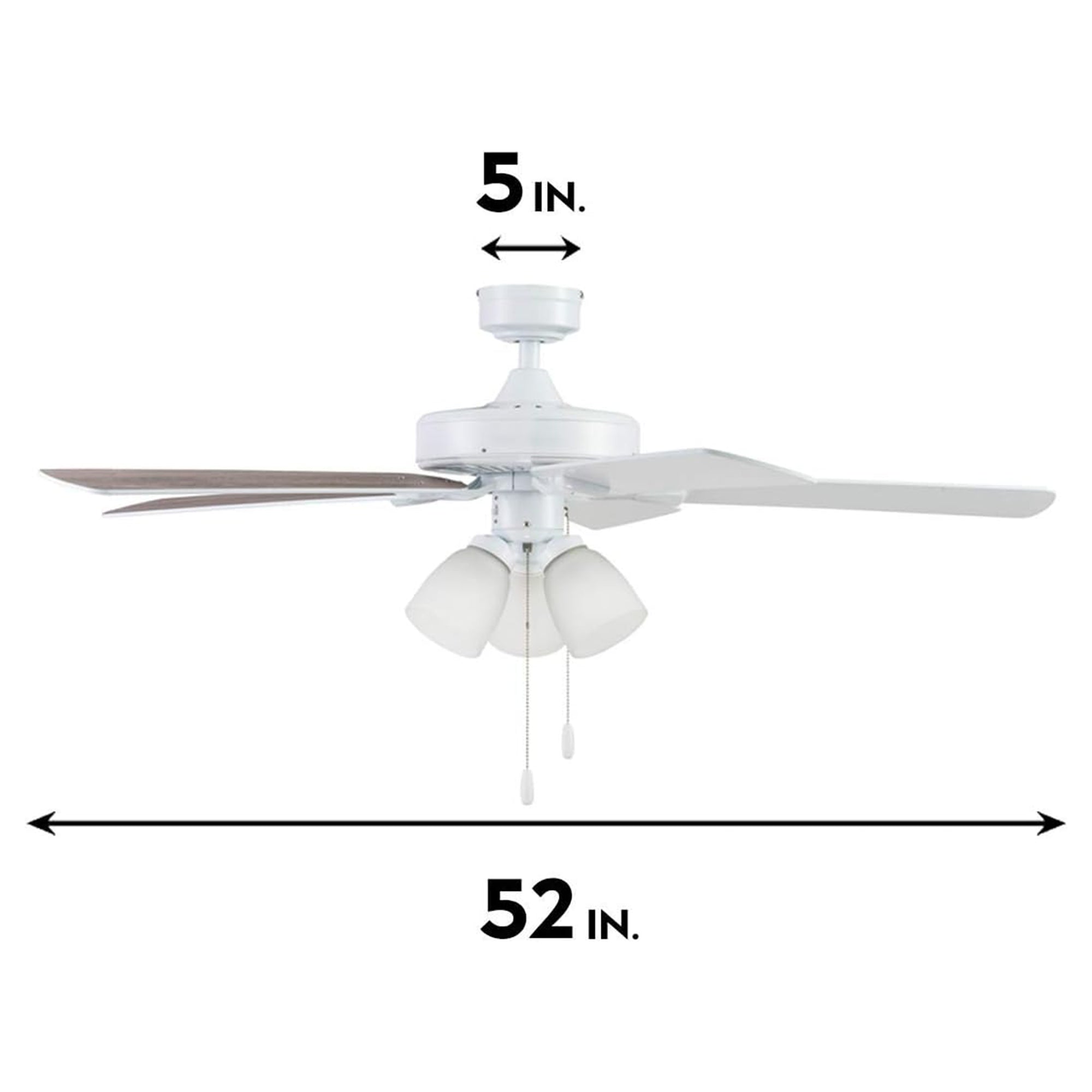 Portage Bay 52" Stannor Ceiling Fan Indoor Light Kit with 3 Bulbs, 51435, White - VMInnovations
