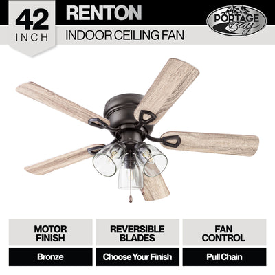 Portage Bay Renton Ceiling Fan with 5 Reversible Blades and Motor, 42", Bronze - VMInnovations