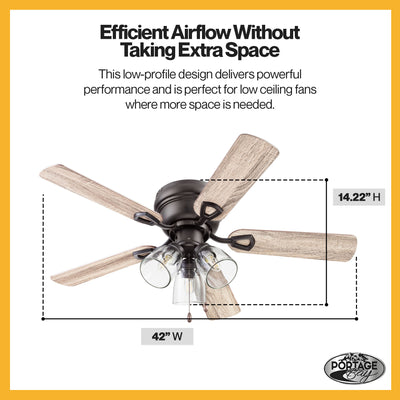 Portage Bay Renton Ceiling Fan with 5 Reversible Blades and Motor, 42", Bronze - VMInnovations