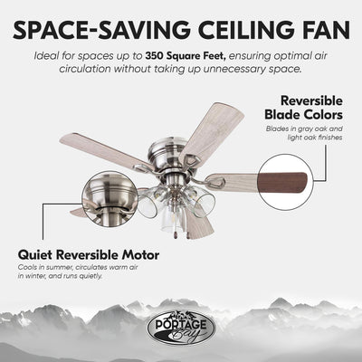 Portage Bay Renton Ceiling Fan, Quiet Reversible Motor, 42 Inch, Nickel (Used) - VMInnovations
