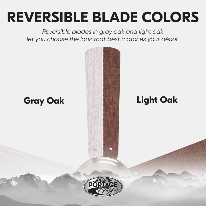 Portage Bay Renton Ceiling Fan, Quiet Reversible Motor, 42 Inch, Brushed Nickel - VMInnovations