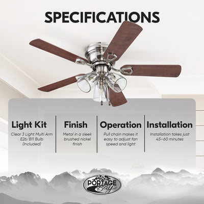 Portage Bay Renton Ceiling Fan, Quiet Reversible Motor, 42 Inch, Nickel (Used) - VMInnovations