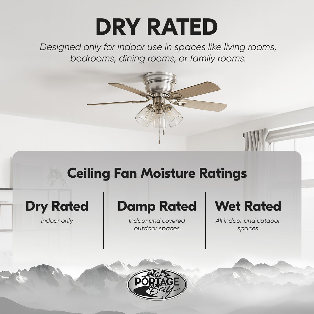Portage Bay Renton Ceiling Fan, Quiet Reversible Motor, 42 Inch, Brushed Nickel - VMInnovations