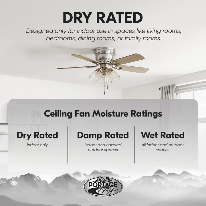 Portage Bay Renton Ceiling Fan, Quiet Reversible Motor, 42 Inch, Brushed Nickel - VMInnovations