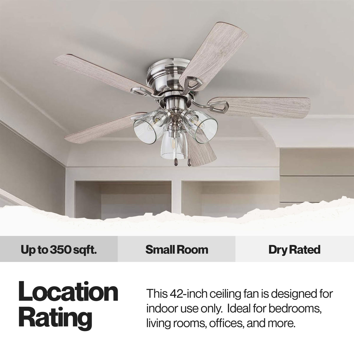 Portage Bay Renton Ceiling Fan, Quiet Reversible Motor, 42 Inches(Open Box)