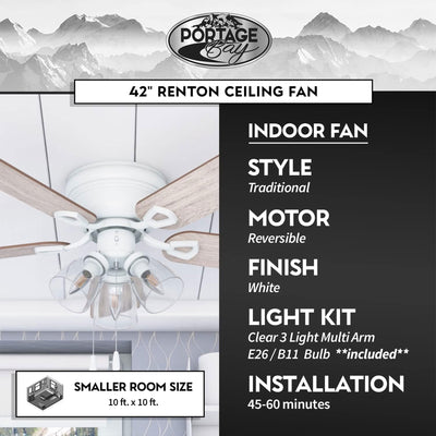Portage Bay Renton Ceiling Fan with 5 Blades & Motor, 42", White (Open Box) - VMInnovations