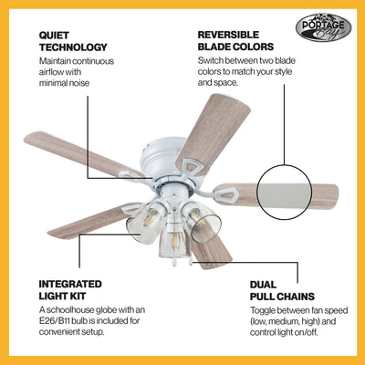 Portage Bay Renton Ceiling Fan with 5 Reversible Blades & Motor, 42", White - VMInnovations