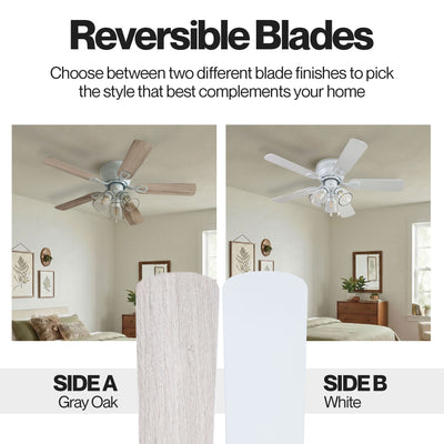 Portage Bay Renton Ceiling Fan with 5 Reversible Blades & Motor, 42", White - VMInnovations