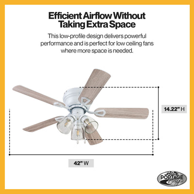 Portage Bay Renton Ceiling Fan with 5 Reversible Blades & Motor, 42", White - VMInnovations