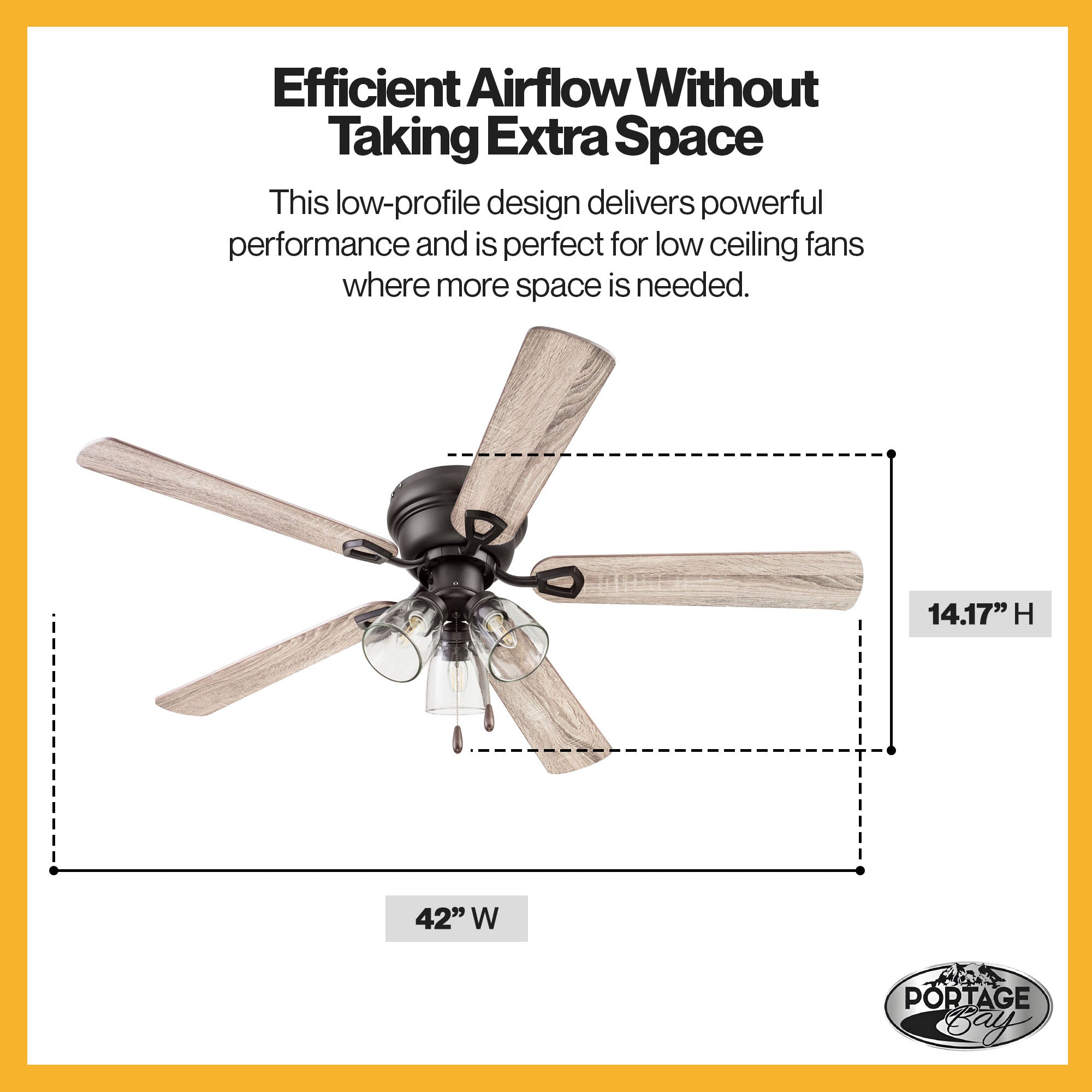 Portage Bay Renton Ceiling Fan with Quiet, Reversible Motor, 52 Inch, Bronze