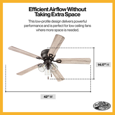 Portage Bay Renton Ceiling Fan with Quiet, Reversible Motor, 52 Inch, Bronze