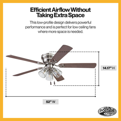 Portage Bay Renton Ceiling Fan with Quiet, Reversible Motor, 52" (Open Box) - VMInnovations