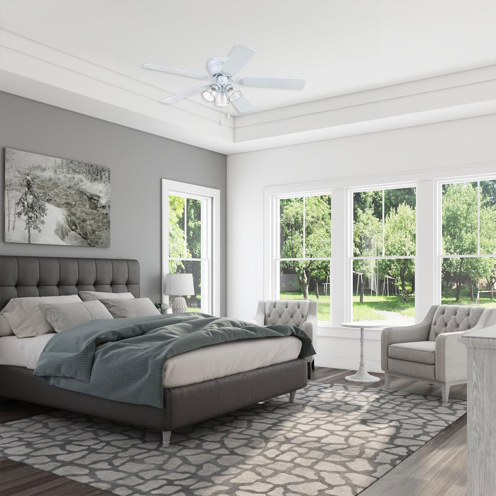 Portage Bay Renton Indoor Ceiling Fan with Quiet, Reversible Motor, 52", White - VMInnovations
