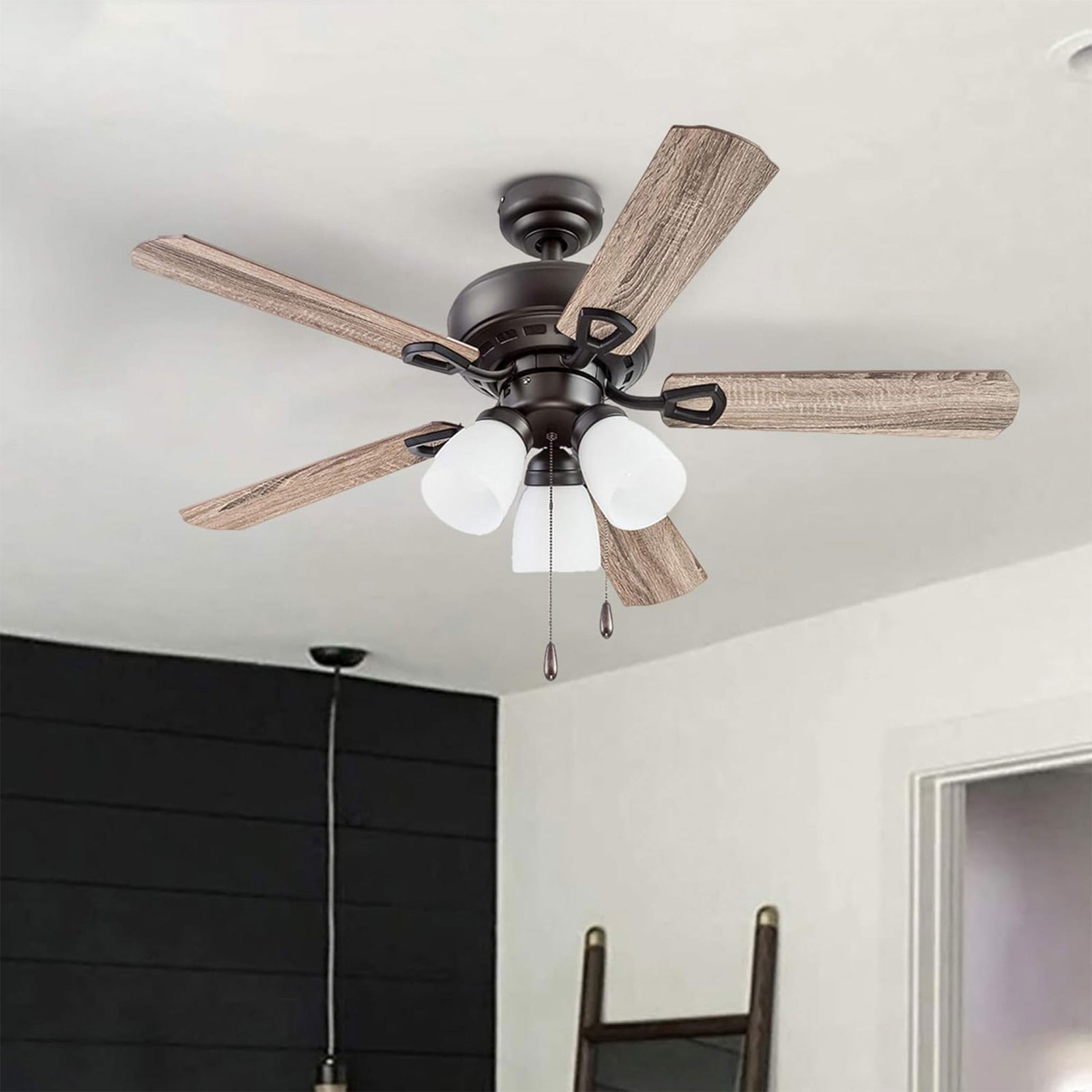 Portage Bay Miller Park Ceiling Fan w/ 5 Reversible Blades & Motor, 44", Bronze - VMInnovations