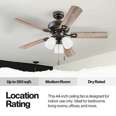 Portage Bay Miller Park Ceiling Fan w/ 5 Reversible Blades & Motor, 44", Bronze - VMInnovations
