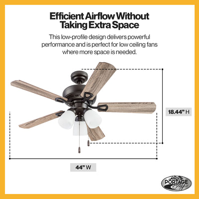 Portage Bay Miller Park Ceiling Fan w/ 5 Reversible Blades & Motor, 44", Bronze - VMInnovations