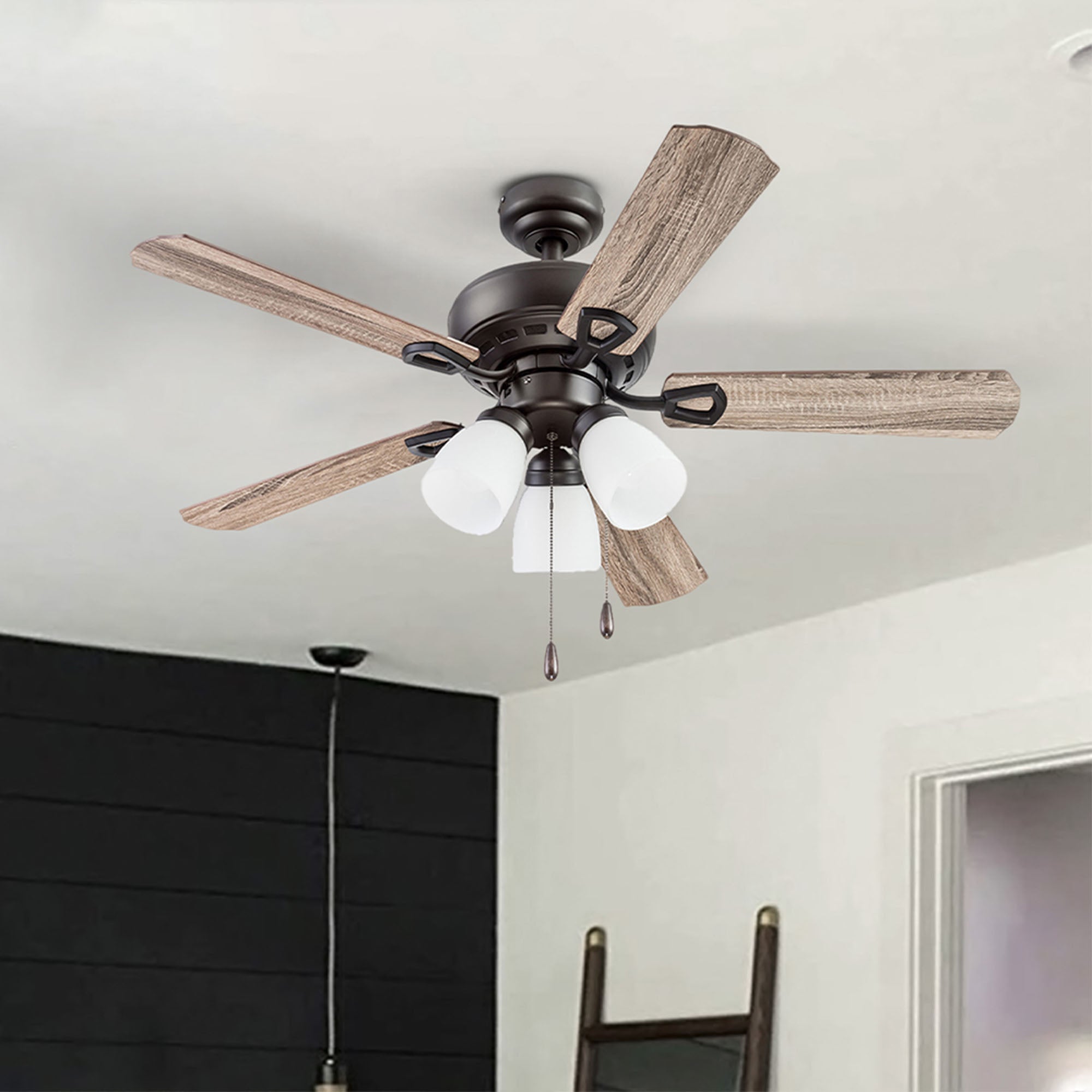 Portage Bay Miller Park Ceiling Fan w/ 5 Reversible Blades & Motor, 44", Bronze - VMInnovations