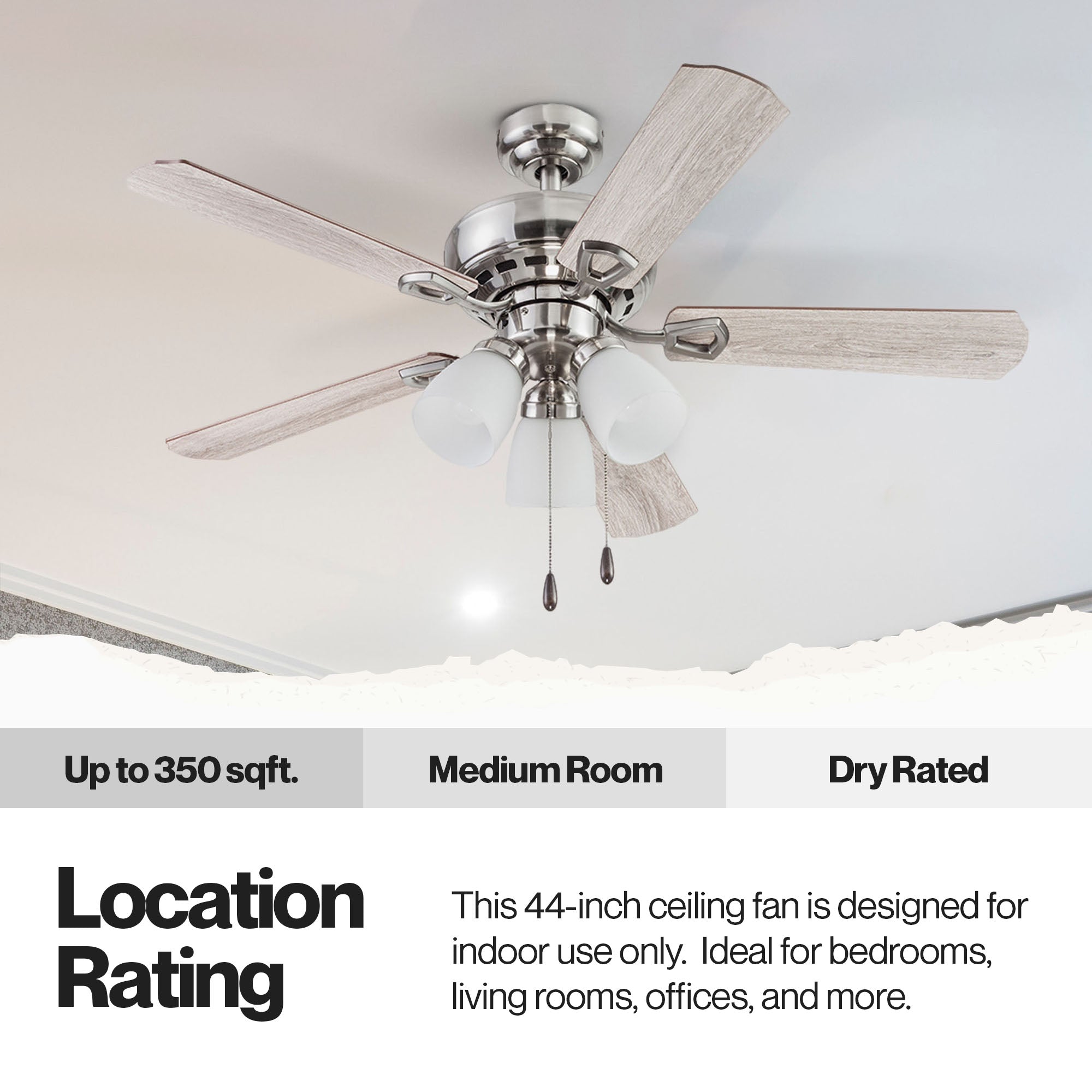 Portage Bay Miller Park Ceiling Fan w/ Reversible Blades, 44", Brushed Nickel - VMInnovations