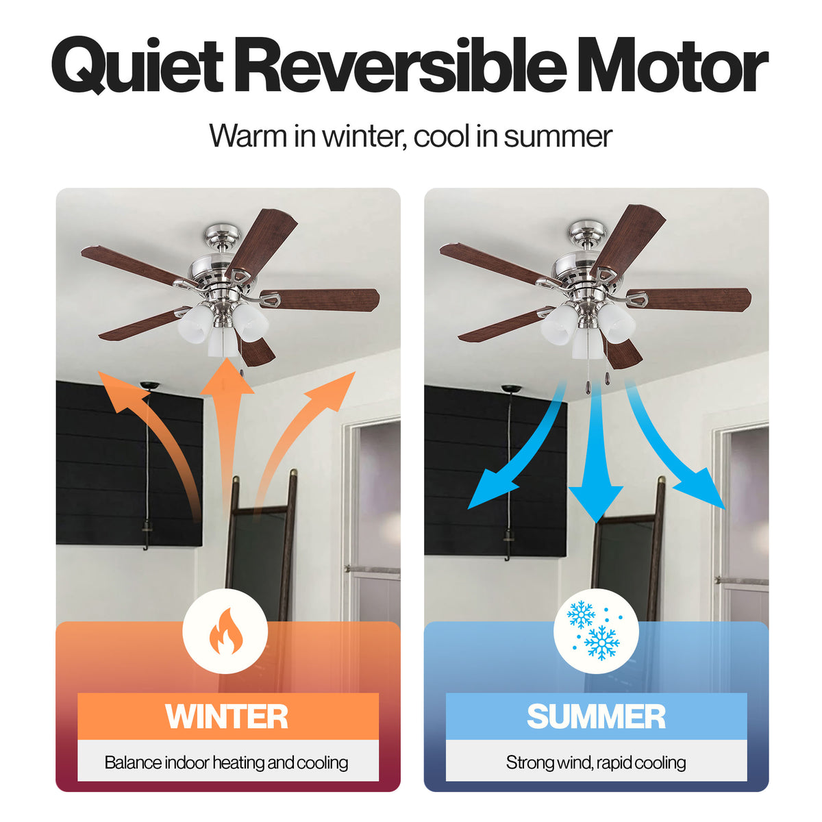 Portage Bay Miller Park Ceiling Fan w/ Reversible Blades, 44", Brushed Nickel - VMInnovations