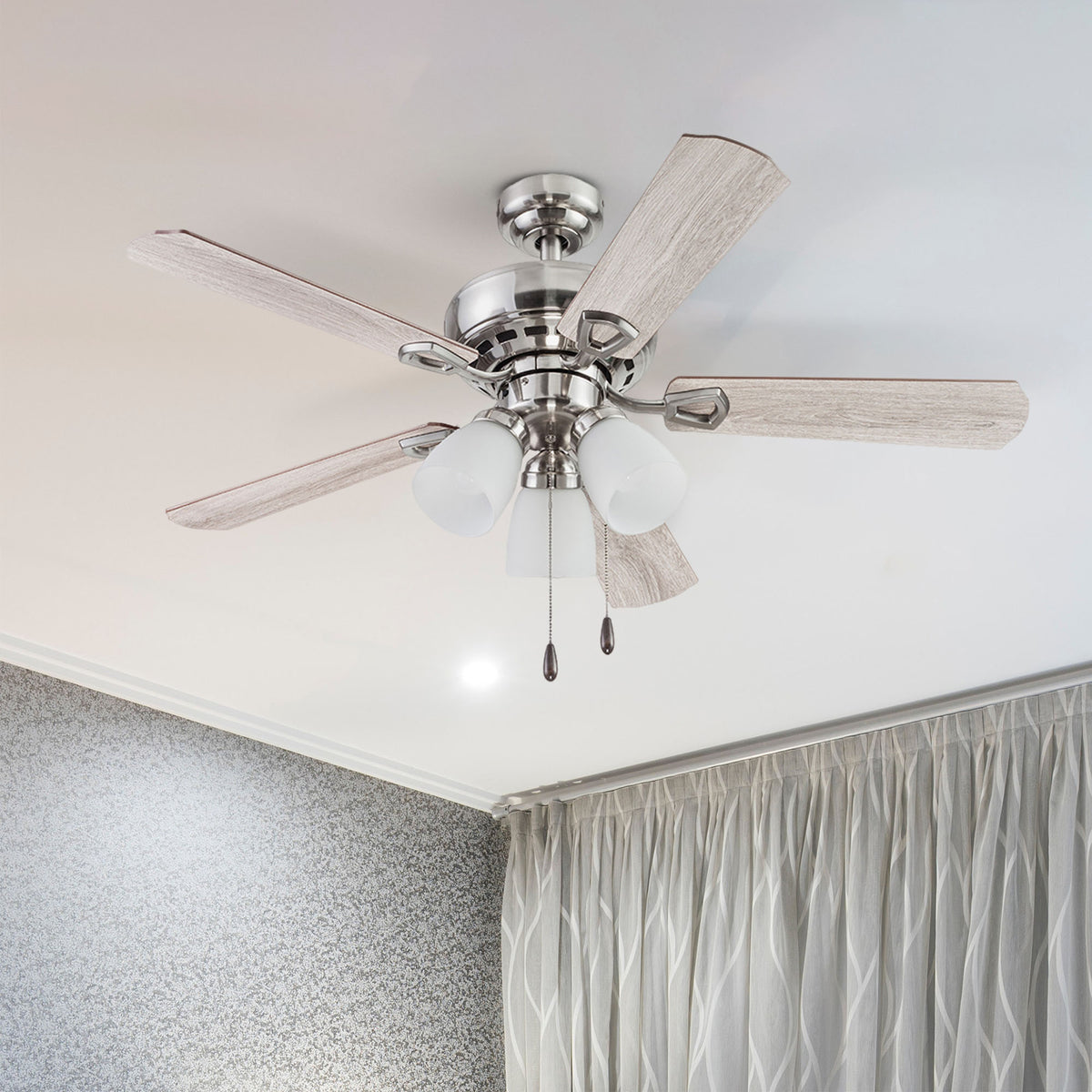 Portage Bay Miller Park Ceiling Fan w/ Reversible Blades, 44", Brushed Nickel - VMInnovations