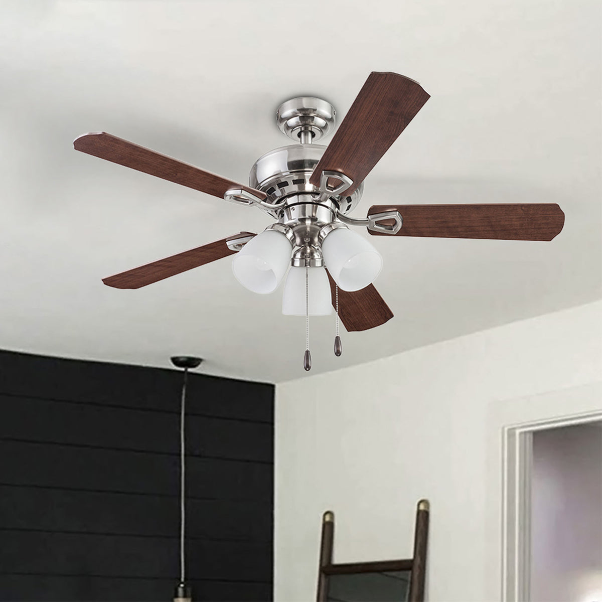 Portage Bay Miller Park Ceiling Fan w/ Reversible Blades, 44", Brushed Nickel - VMInnovations