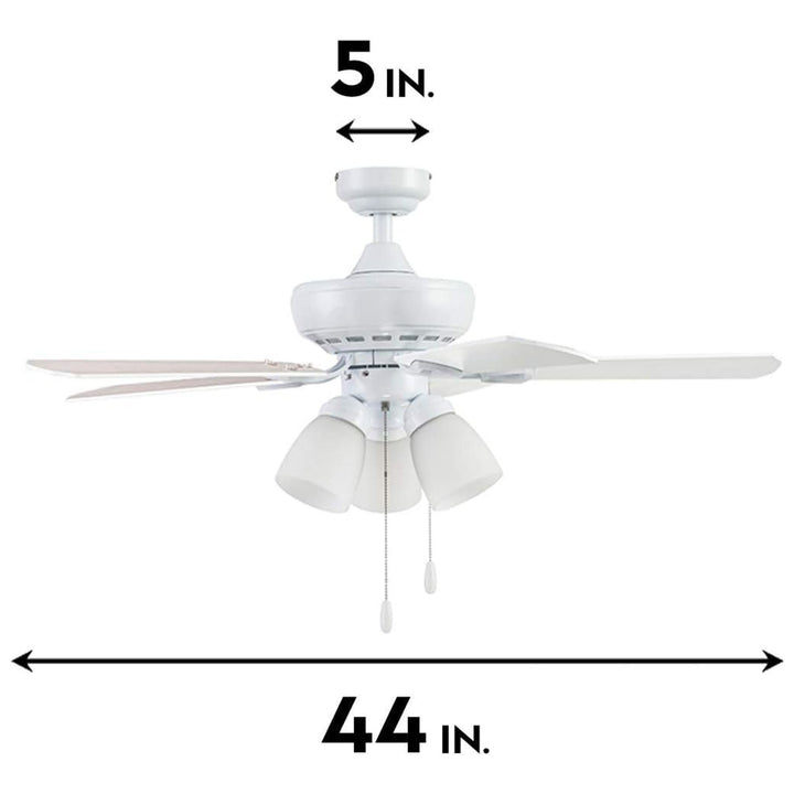 Portage Bay Miller Park Ceiling Fan w/ 5 Reversible Blades & Motor, 44", White - VMInnovations